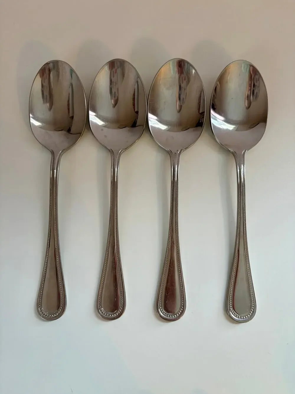 Towle TWS521 Dinner Spoons Set of 4 18/10 Stainless Beaded 7.25” China